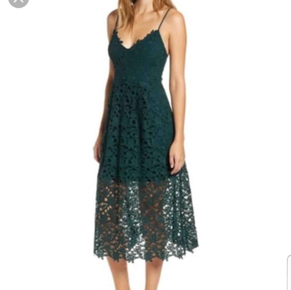 NWT ASTR the Label Lace Midi Green Dress